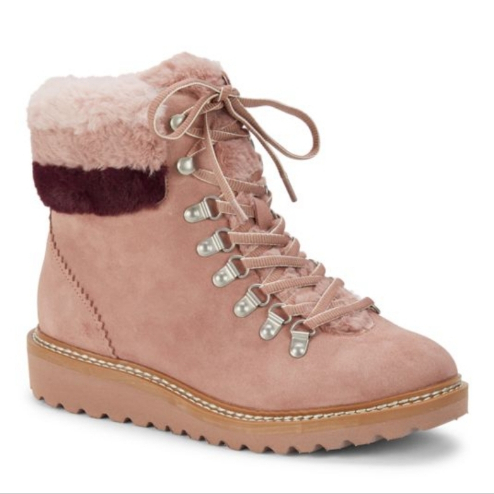 Splendid• Dusty Pink Evita Suede Faix Fur Trim Booties, Sz 7